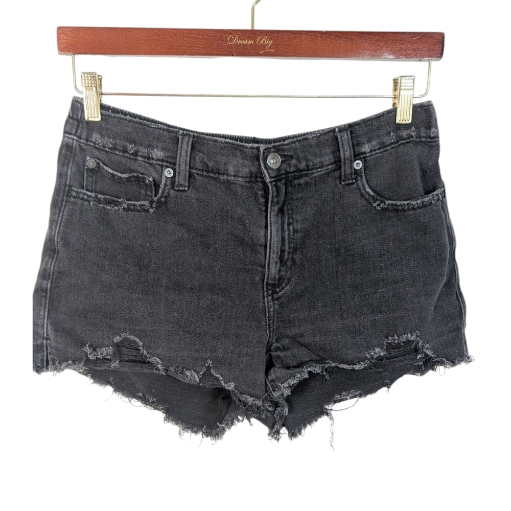Aerie Black Relaxed Fit Cotton Stressed Denim Short - Picture 1 of 9